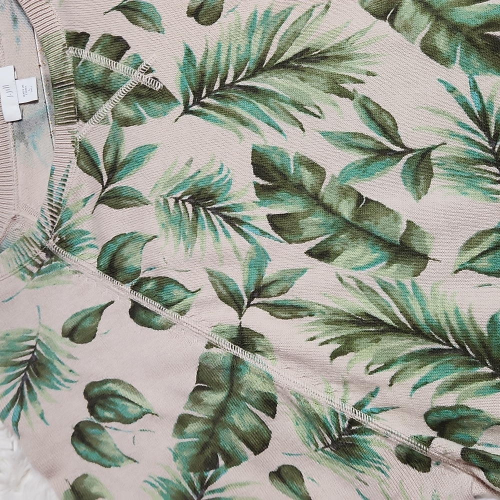 J.Jill Palm-Leaf Printed Sweater in Pink Salt Royal Palms Size Large Tall - Picture 6 of 11
